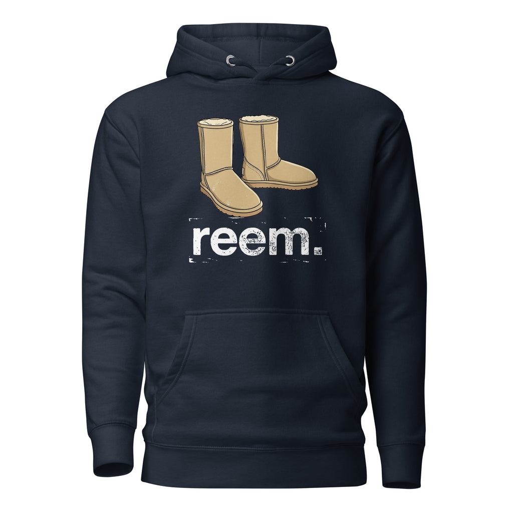 Unisex navy Uggs Are Reem Classic hoodie by Reem Tees, featuring a light logo on a premium pullover design.