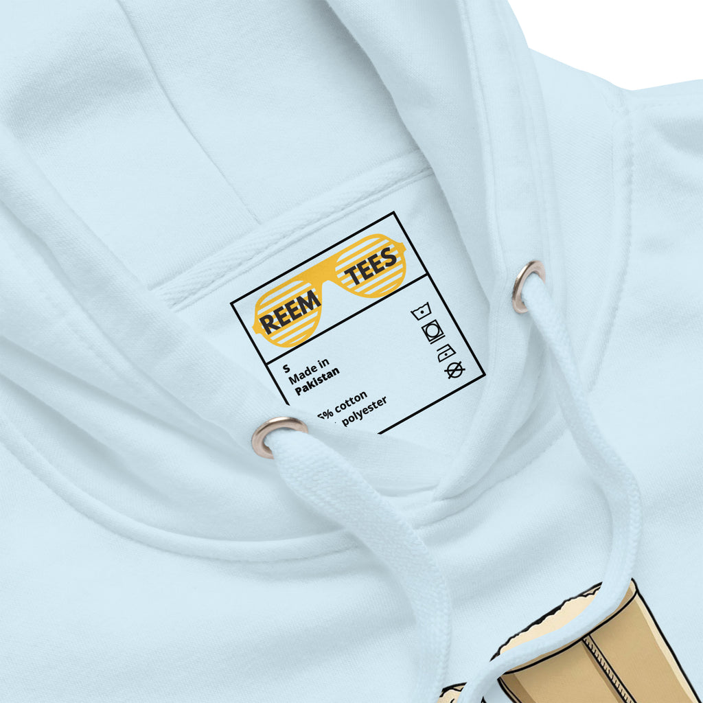 Sky blue unisex hoodie featuring Uggs Are Reem dark logo, made from premium cotton by Reem Tees.