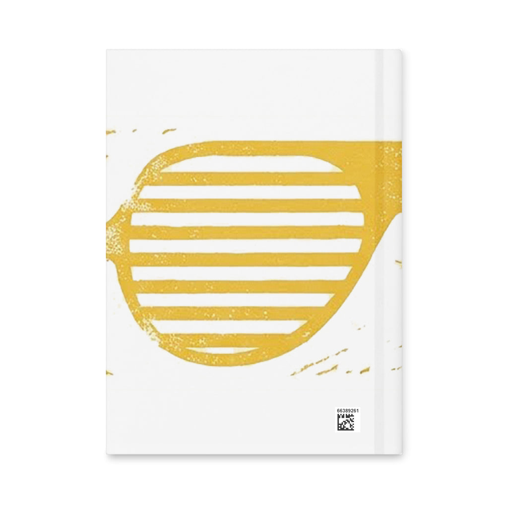 Matte white hardcover journal featuring Reem Sunglasses design, measuring 8x5.75 inches.