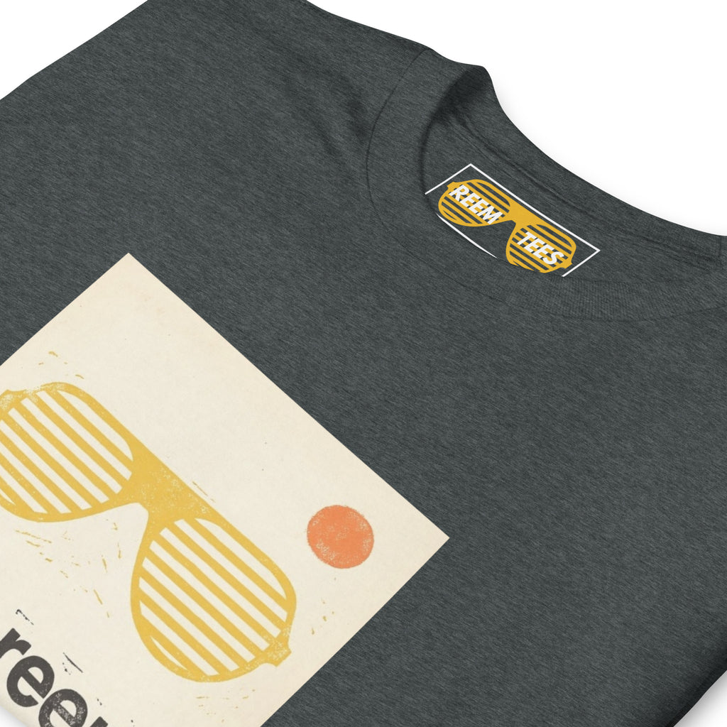 Dark heather Be Reem Eniko Eged unisex classic tee showcasing soft fabric and relaxed fit.