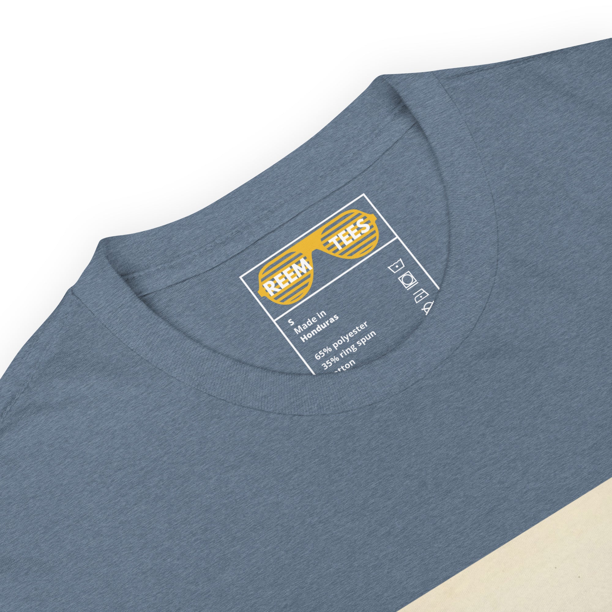 Heather indigo unisex classic tee by Reem Tees, featuring soft fabric and a relaxed fit, ideal for casual wear.