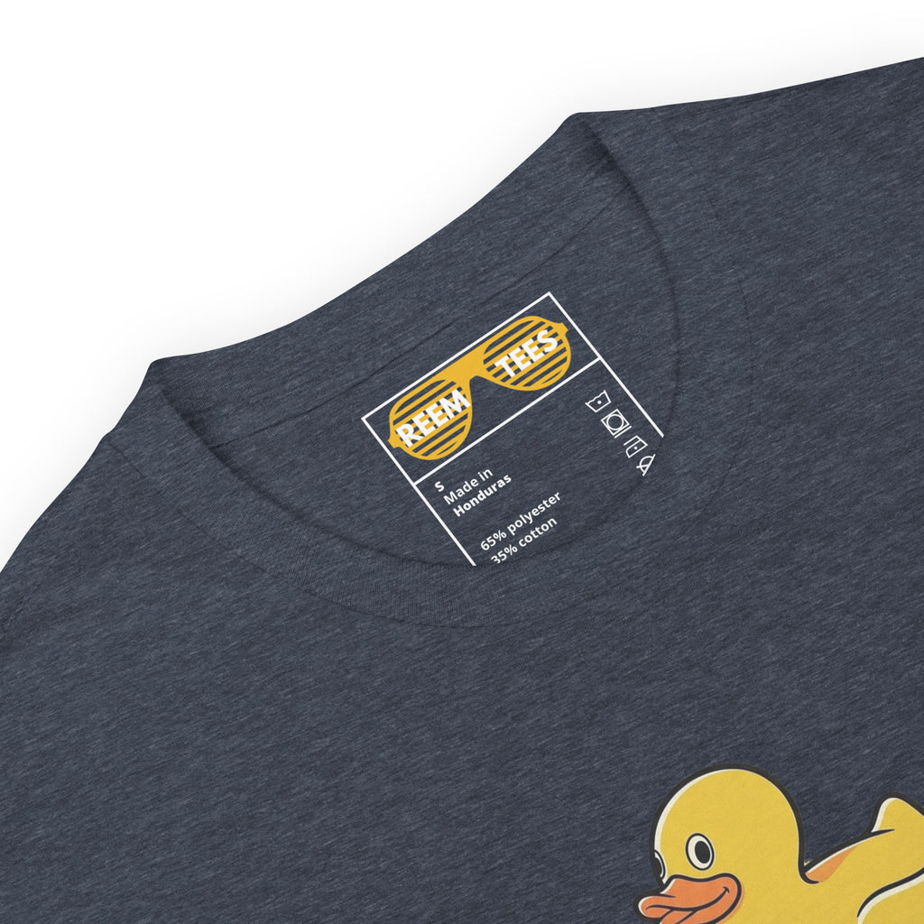 Heather navy unisex classic tee featuring the Ducks Are Reem light logo from Reem Tees.