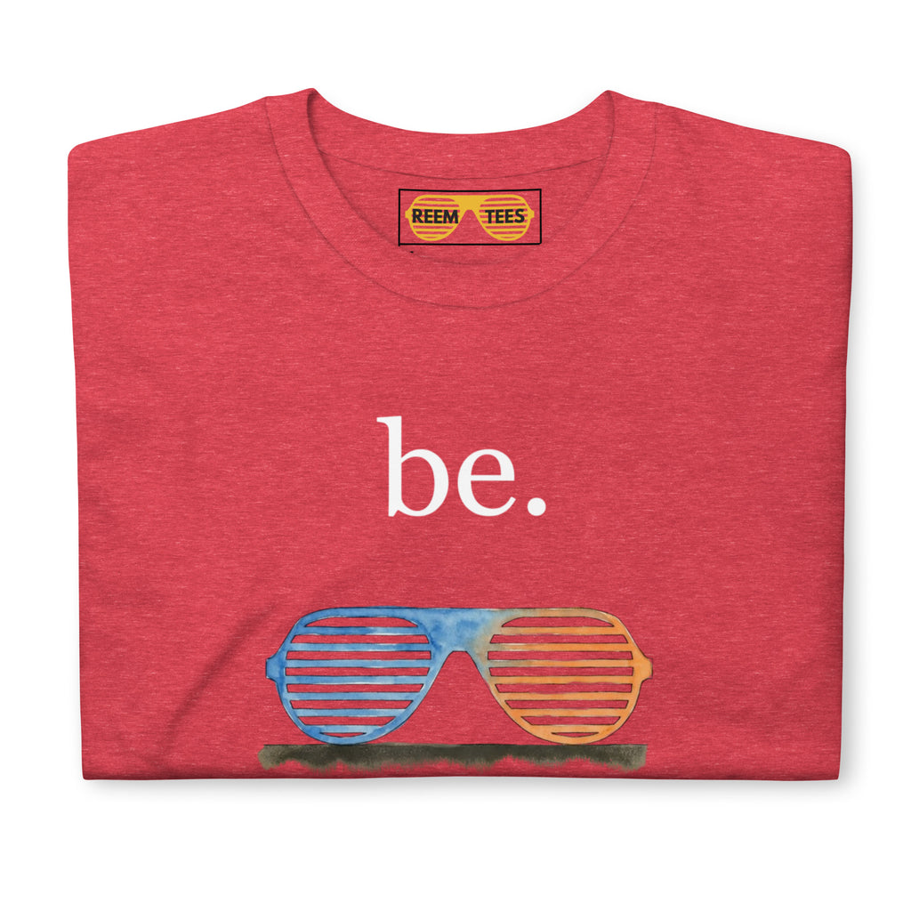 Heather red short-sleeve unisex t-shirt featuring Be Reem La Lalanne logo by Reem Tees.