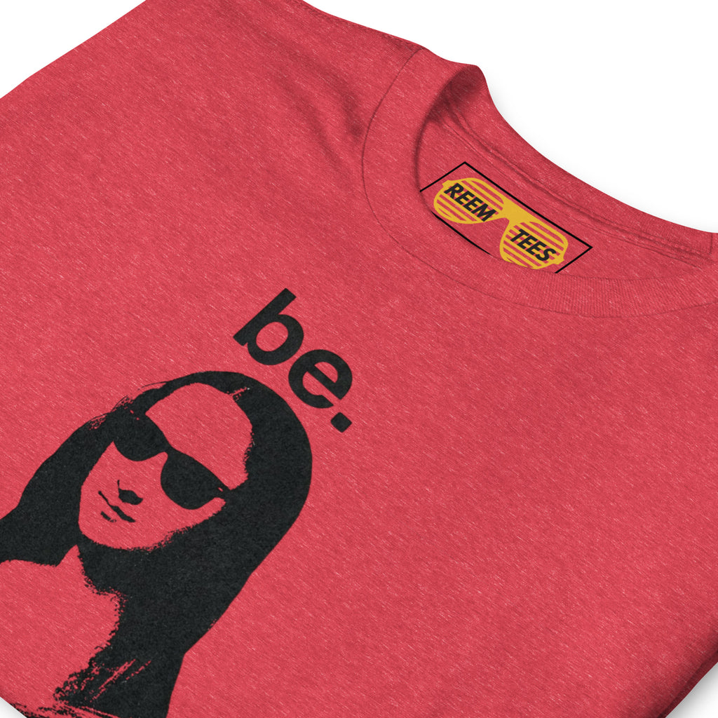 Heather red unisex Mona Lisa classic tee by Reem Tees, showcasing soft fabric and relaxed fit.