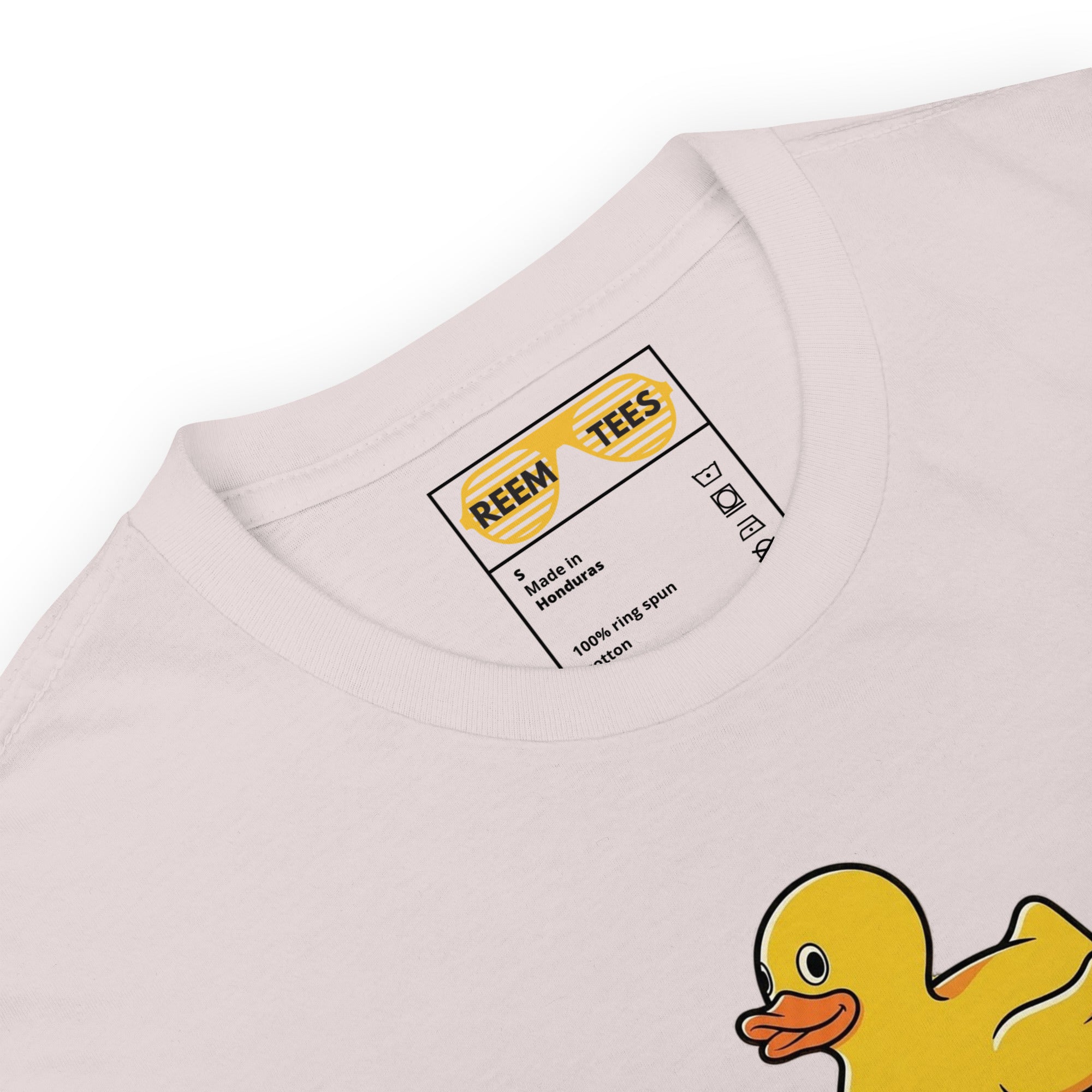 Ice grey unisex softstyle tee featuring the "Ducks Are Reem" dark logo by Reem Tees.