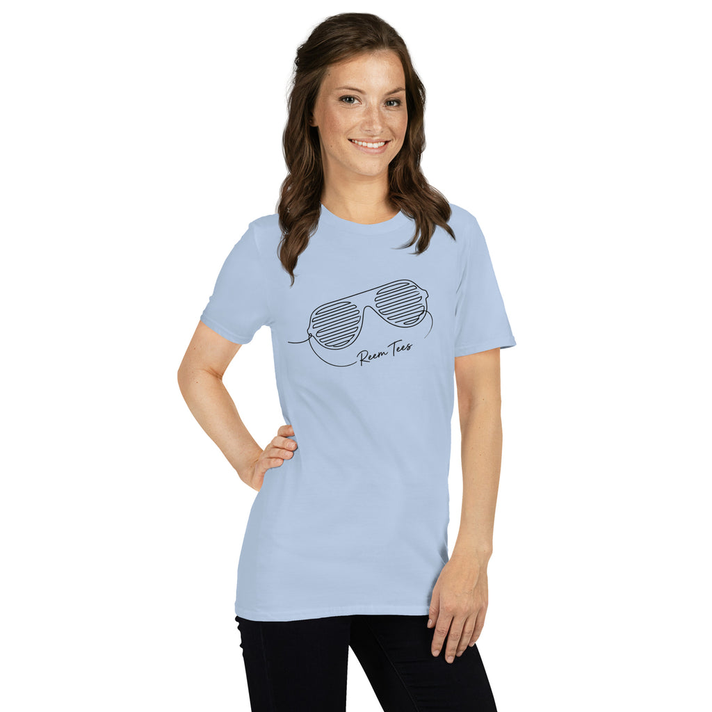 Light blue unisex tee featuring Be Reem line art dark logo, showcasing a classic fit and soft style.