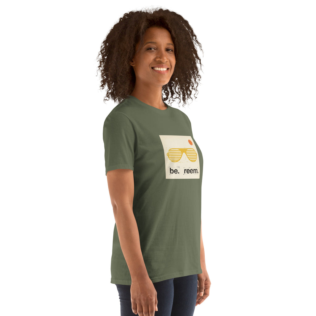 Unisex Be Reem Eniko Eged classic tee in military green, showcasing a soft, relaxed fit and round neckline.