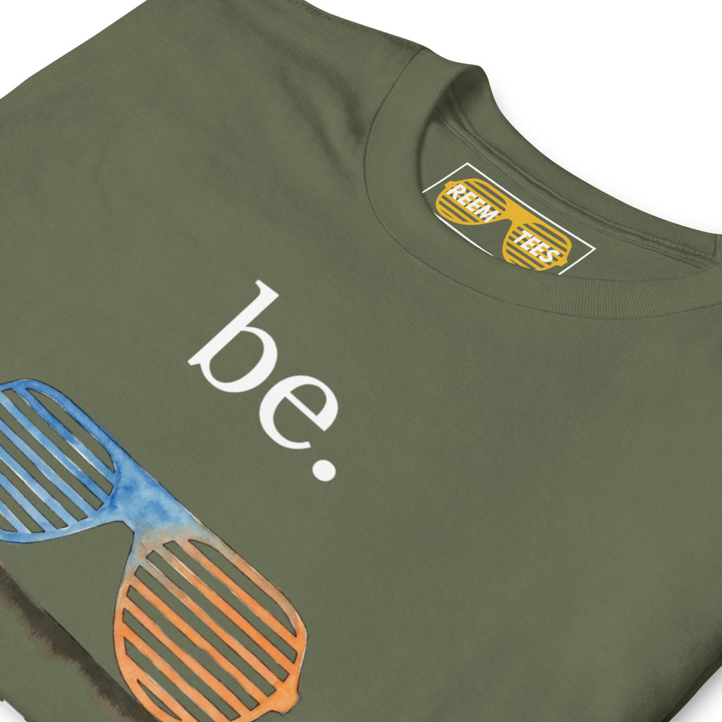 Be Reem La Lalanne light logo unisex short-sleeve t-shirt in military green, featuring soft fabric and relaxed fit.