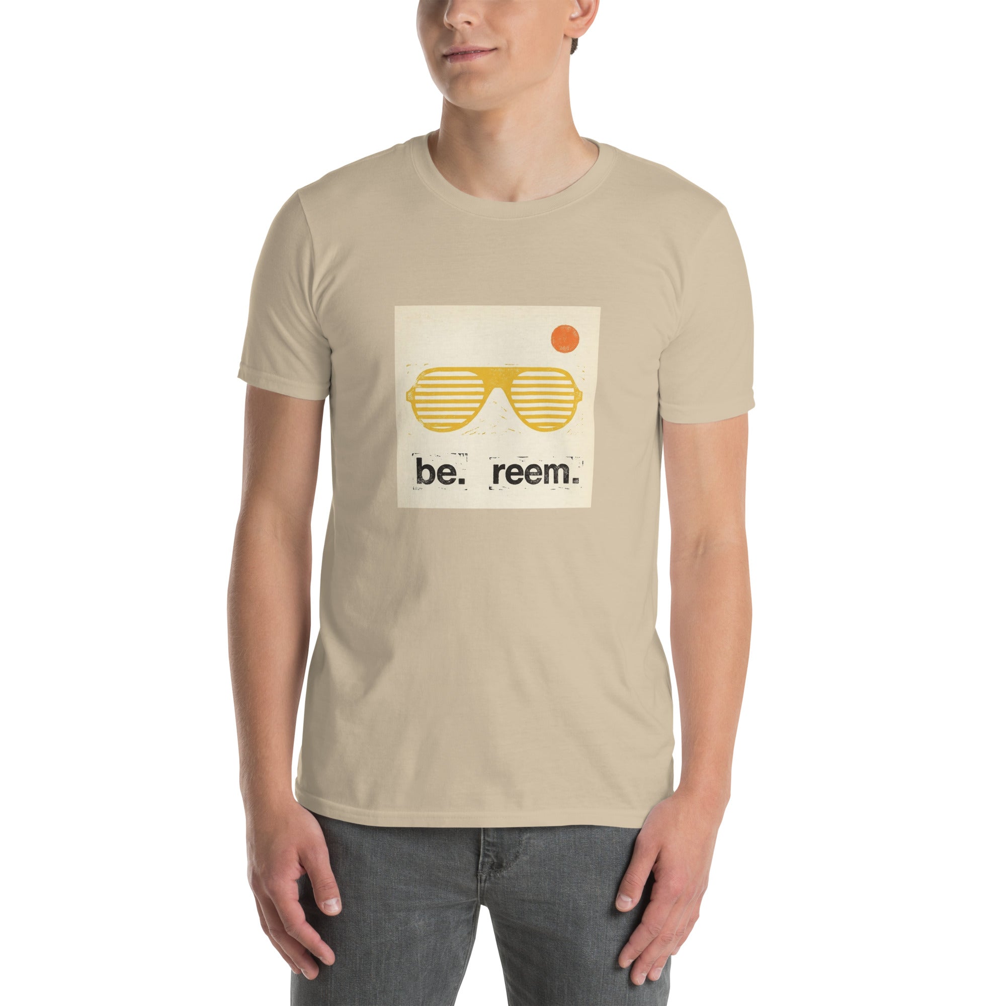 Unisex Be Reem Eniko Eged CLASSIC tee in soft sand color, featuring a simple front design.