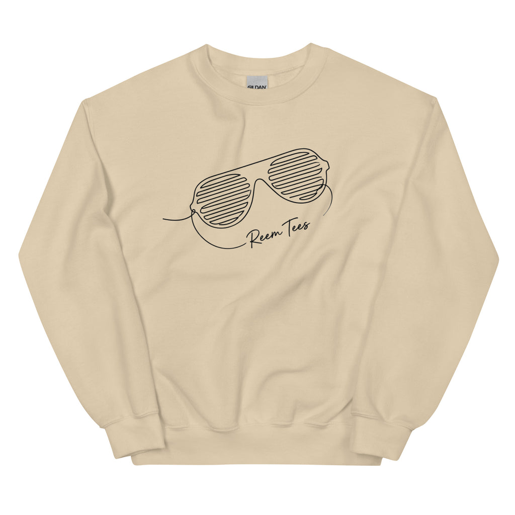 Be Reem unisex crew neck sweatshirt in sand color featuring classic line art design.