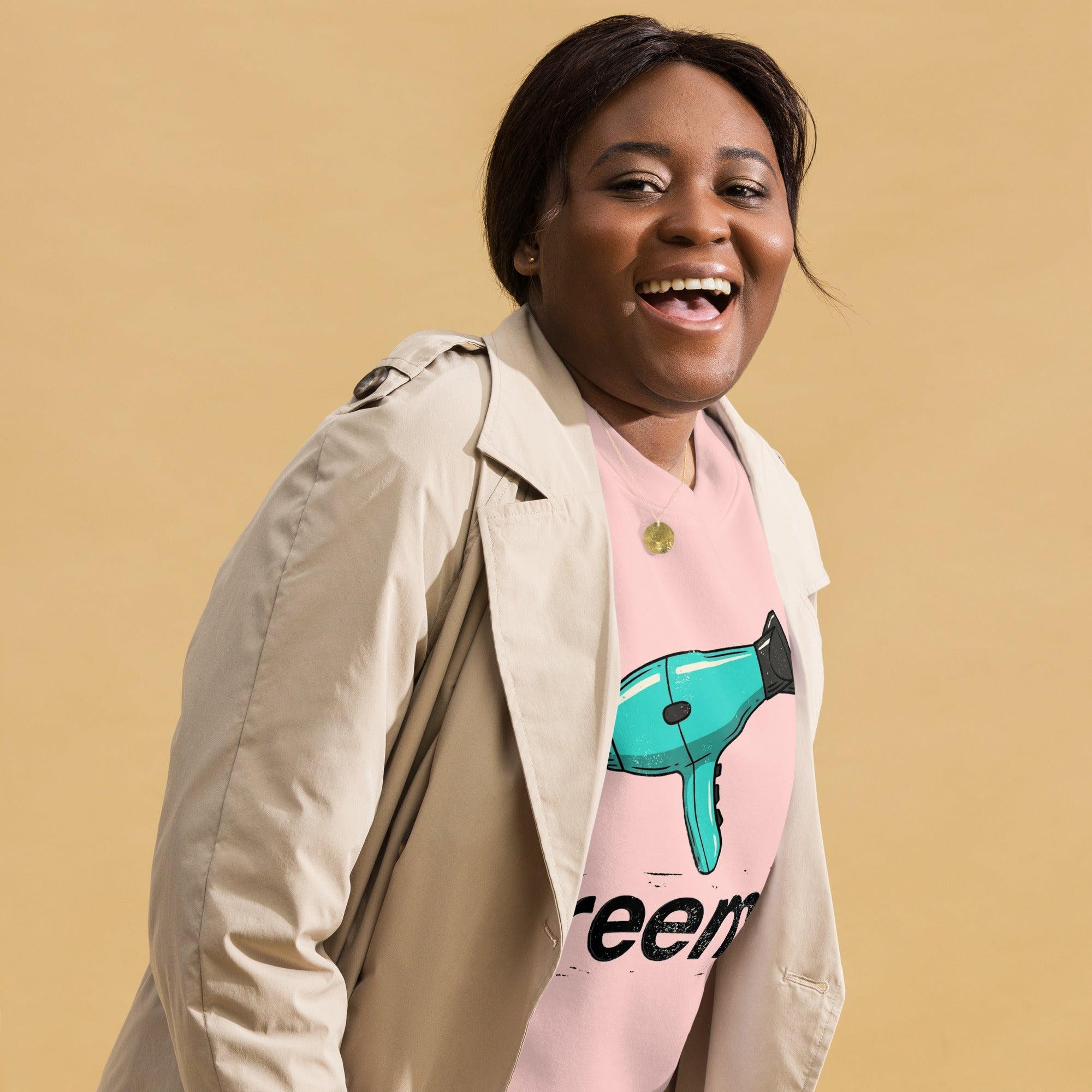 Light pink unisex sweatshirt featuring "Hairdryers Are Reem" design by Reem Tees, displayed from the front.