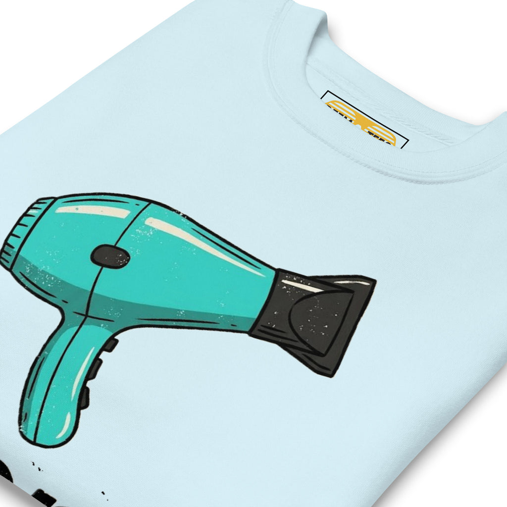 Sky blue unisex premium sweatshirt by Reem Tees featuring a soft fabric and relaxed fit design.