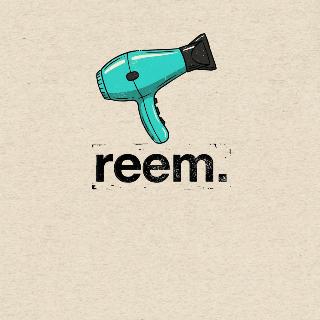 Unisex tri-blend t-shirt in oatmeal featuring Reem Tees dark logo design. Soft fabric with a casual fit.