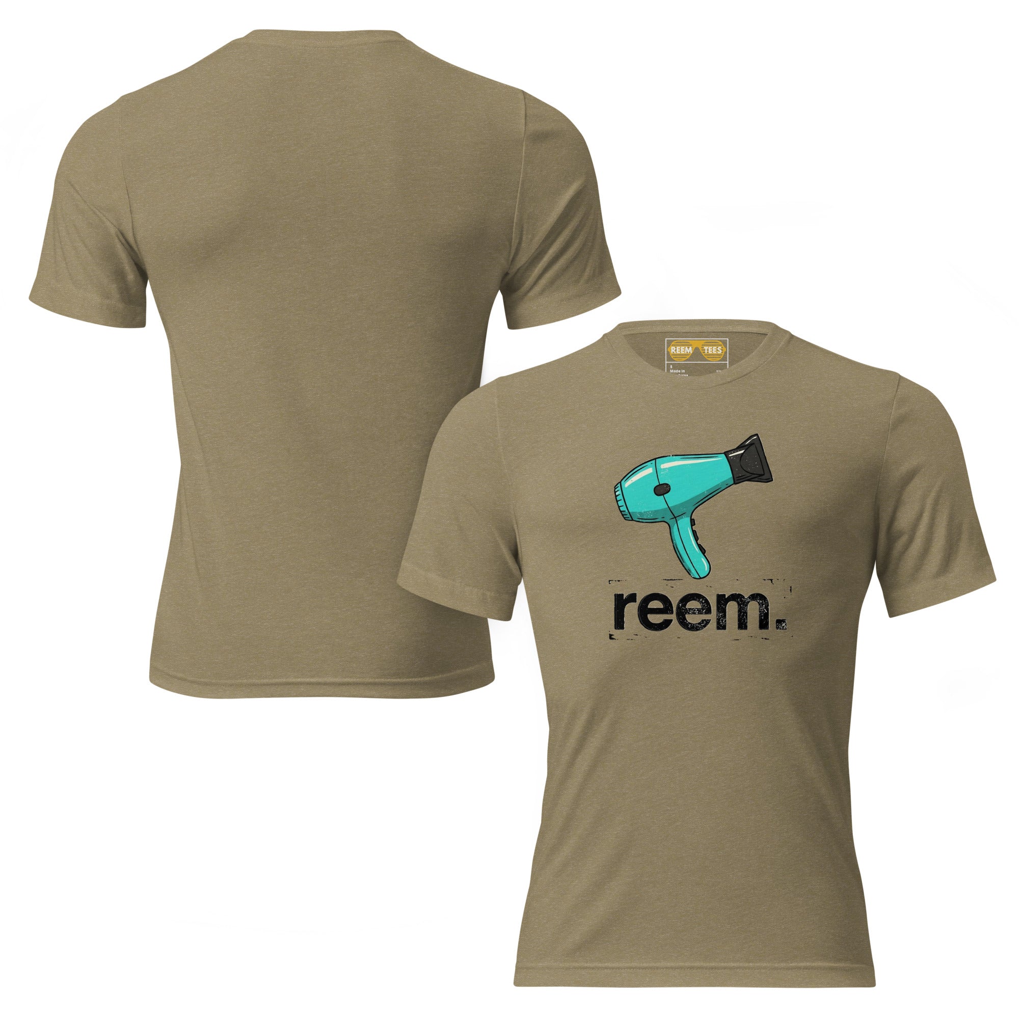 Olive unisex tri-blend t-shirt featuring Reem Dark Logo on front and back from Reem Tees.