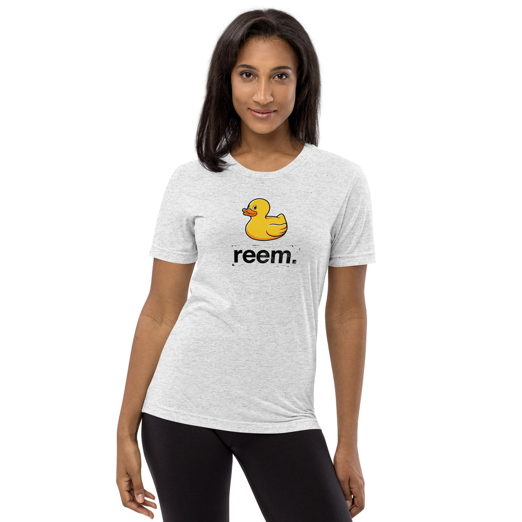 Unisex tri-blend white fleck t-shirt featuring Ducks Are Reem dark logo by Reem Tees.